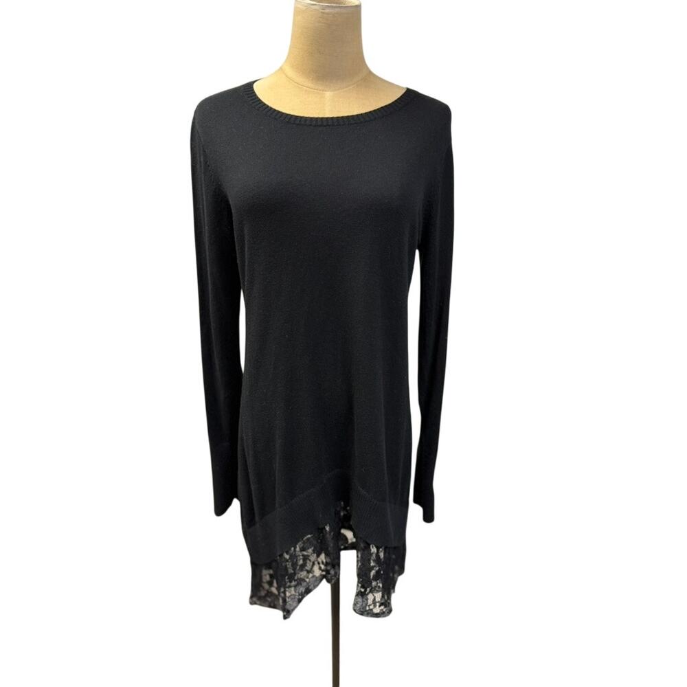 "LOGO" Black Long Sleeve Sweater Cashmere Blend Lace High Low Dark Romance‎ SZ S
